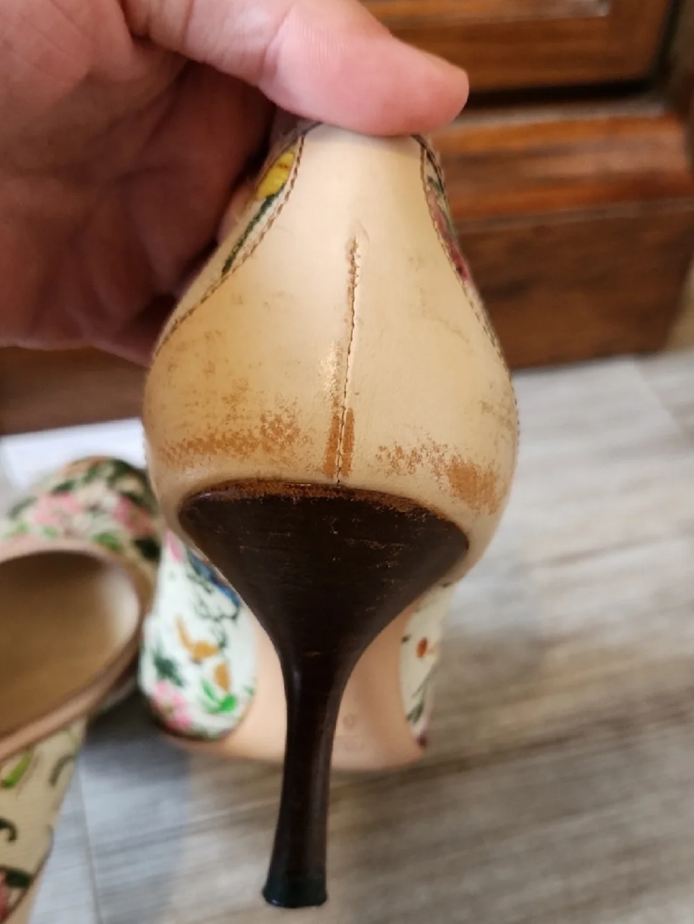 Gucci Floral Embroidered Pumps in Cream with Pink & Green Accents - Picture 6 of 11